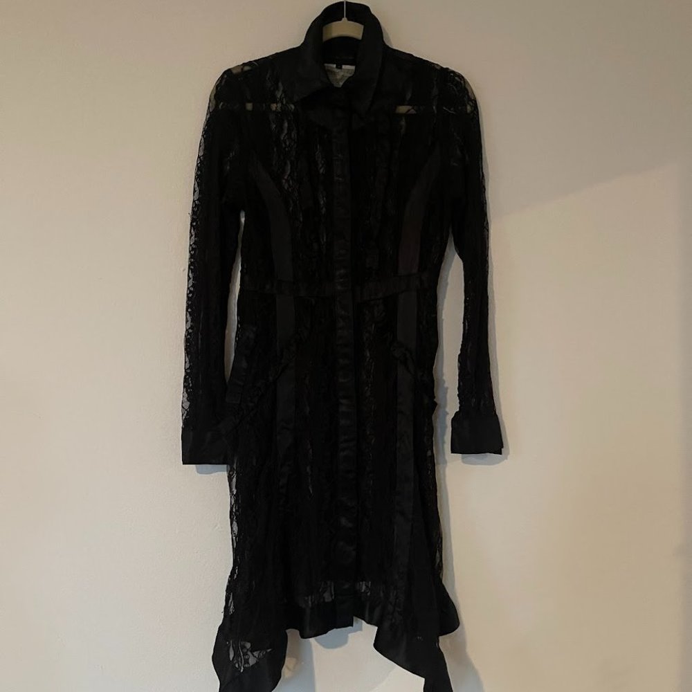 COMME DES GARCONS Black Lace + Satin Button Up Dress - Rare